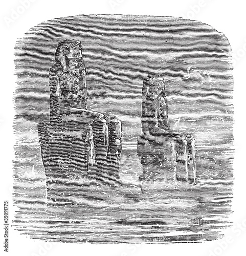 Statue of Memnon, Egypt, vintage engraving