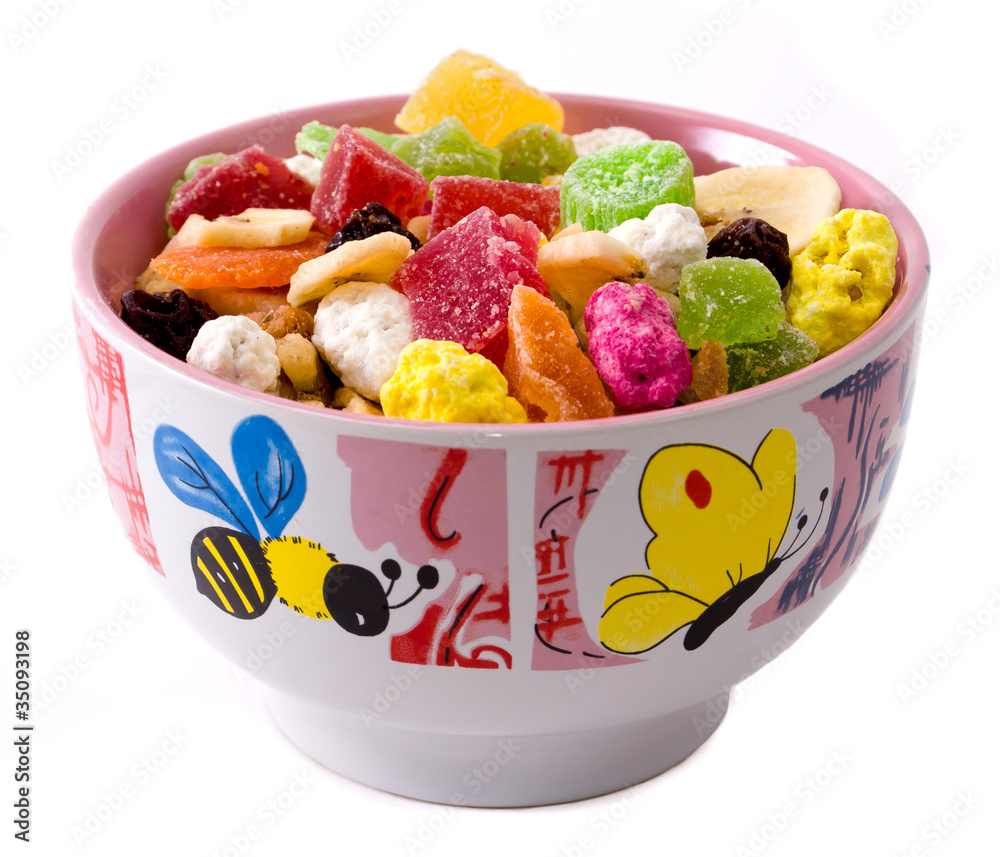 Assorted nuts and dried fruit on a plate Assorted nuts and dried fruit on a plate