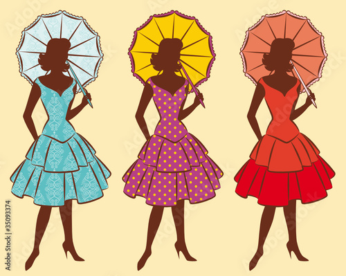 Vintage silhouette of girl with umbrella