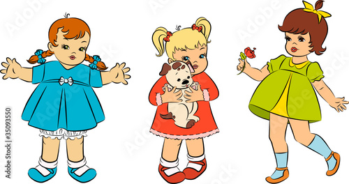 Vintage cartoon little girls.