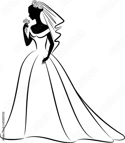 Vintage silhouette of beautiful bride in dress
