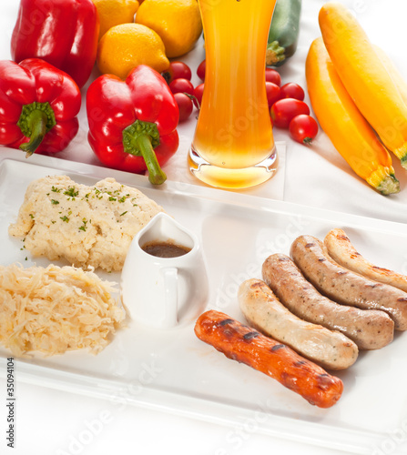 selection of all main type of german wurstel saussages photo