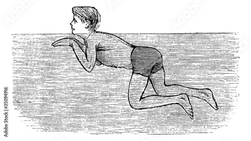 Breaststroke, Fourth Position, vintage engraved illustration
