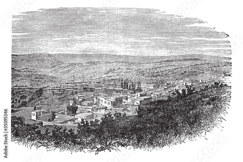 Nazareth in North District, Israel, vintage engraved illustratio