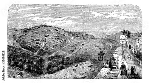Mount of Olives, seen from the valley of Jerusalem, vintage engr
