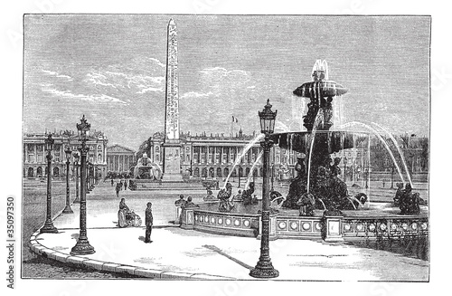 Place de la Concorde in Paris France vintage engraving
