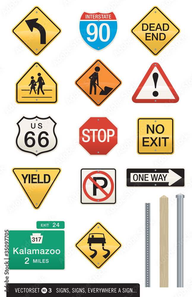 Set of 14 Highway Sign Vectors Set of 14 Highway Sign Vectors