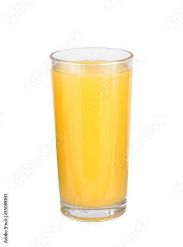 glasses of orange fruit juice on white background