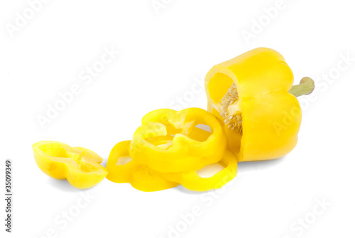 yellow sliced pepper isolated on white background