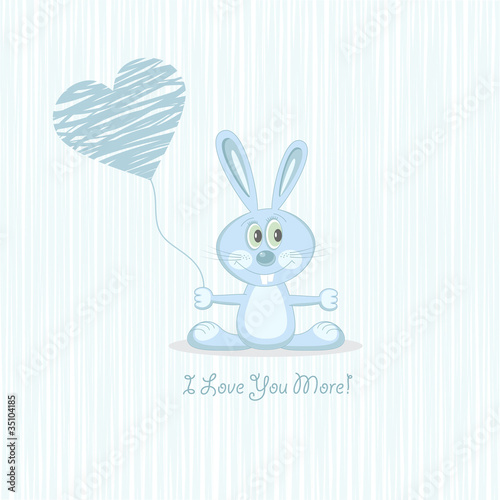 Pink blue rabbit  postcard   vector illustration