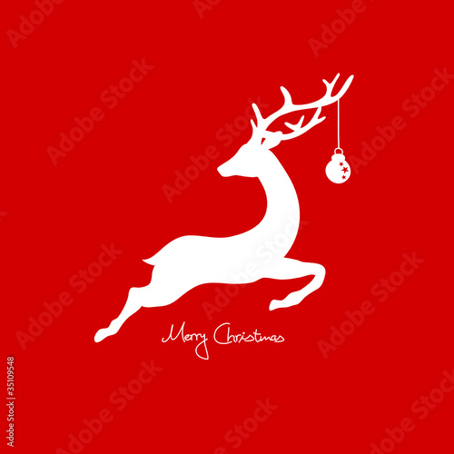 Xmas Card Jumping Reindeer & Christmas Ball Red