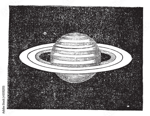 Saturn with its Rings vintage engraving
