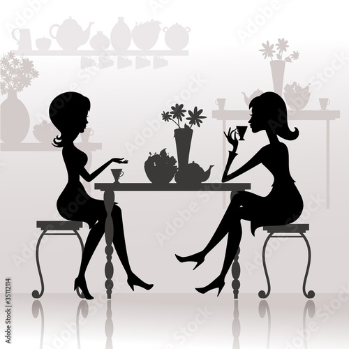 silhouette of beautiful girls in cafes #35112114