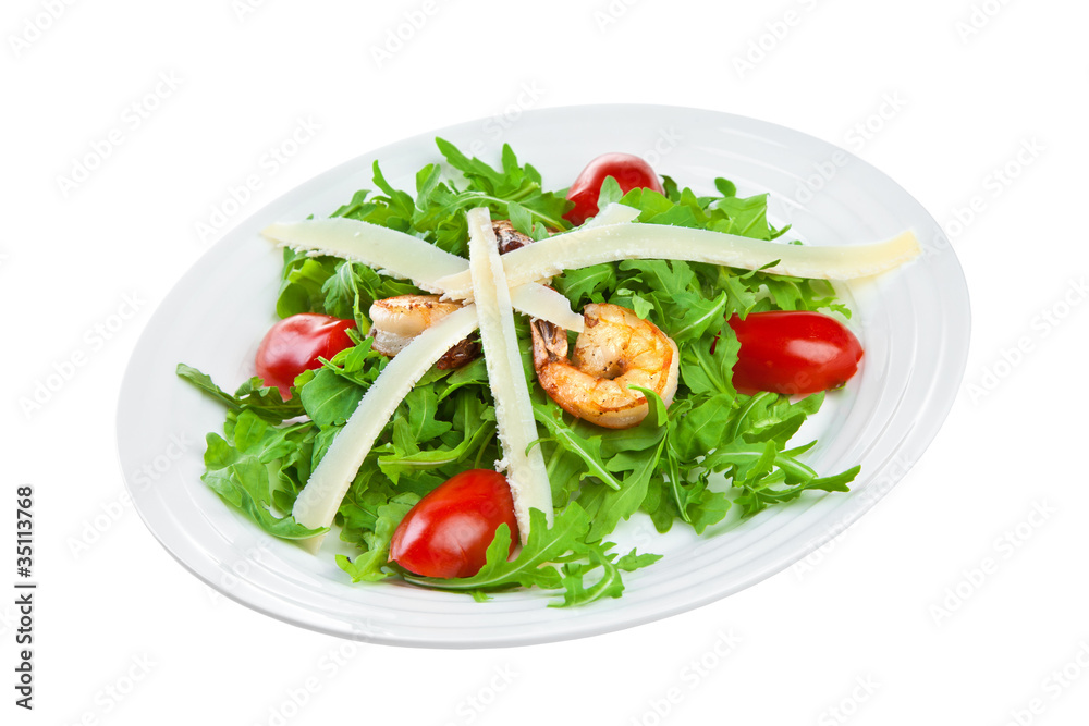 Salad from eruca and shrimps