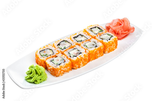 Sushi (California Roll) on a white background