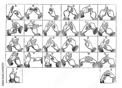 Two-handed manual alphabets vintage engraving
