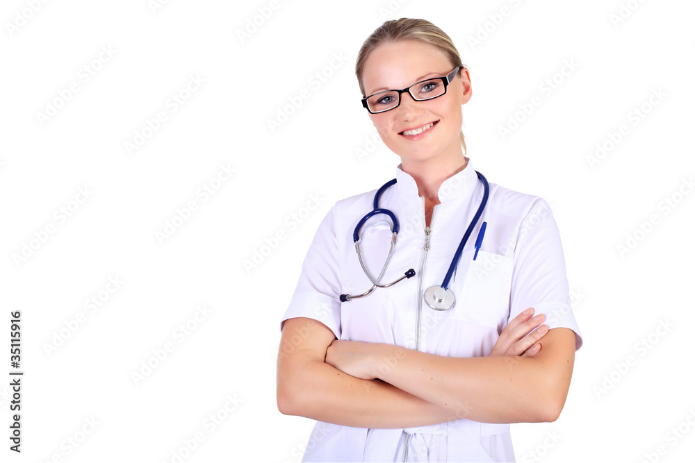 Young female doctor with stethoscope Young female doctor with stethoscope