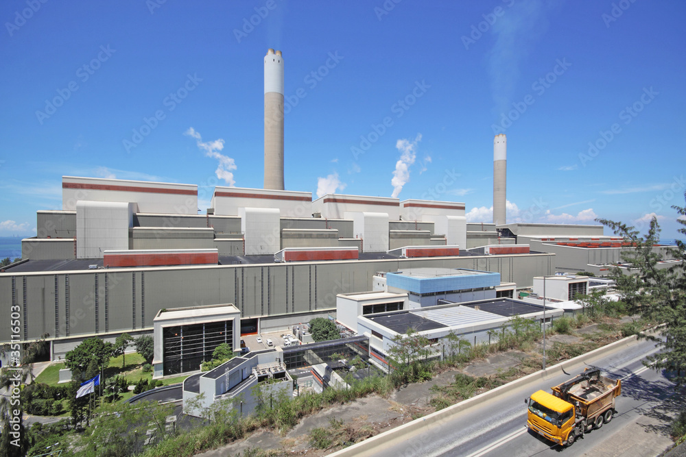 coal fired power station and car moving coal fired power station and car moving