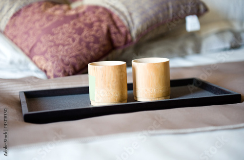 cups on a bed