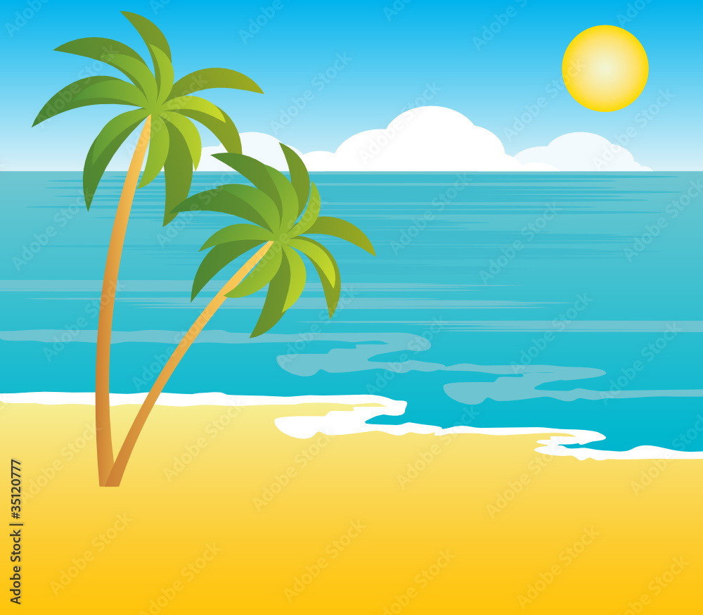 Beach with palm trees. vecto