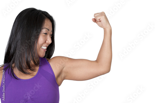 Asian Woman Flexing Her Muscles