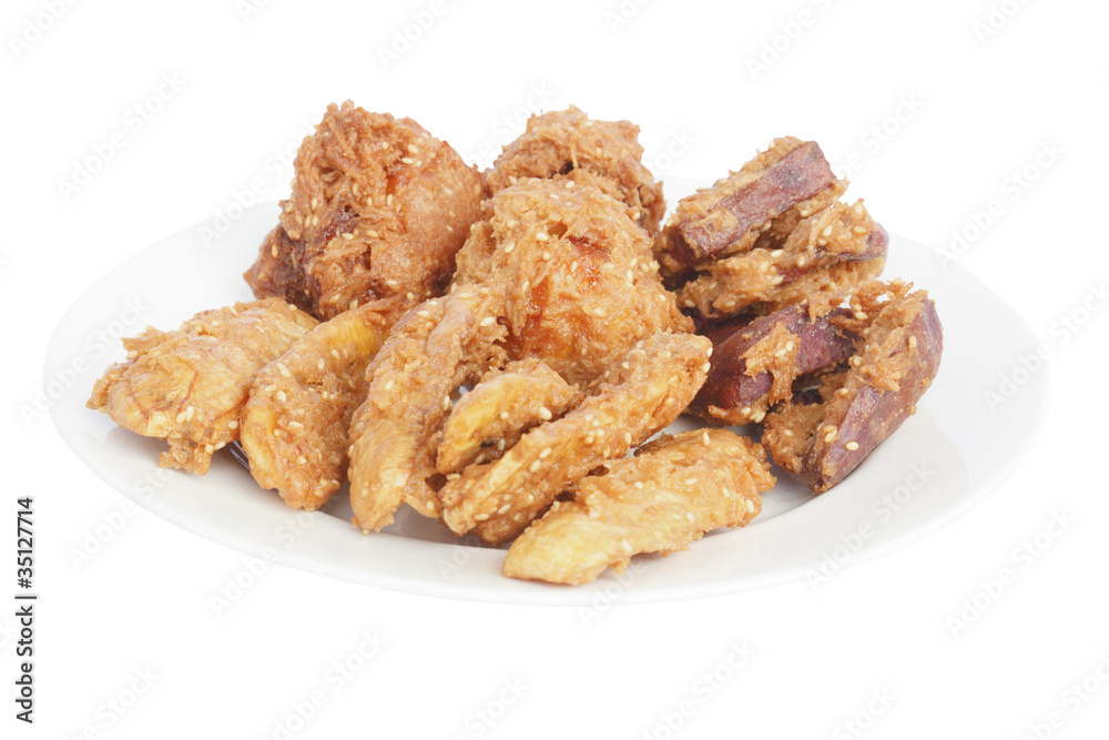 Deep fried sliced banana, sweet potato and jackfruit genus Artoc Deep fried sliced banana, sweet potato and jackfruit genus Artoc