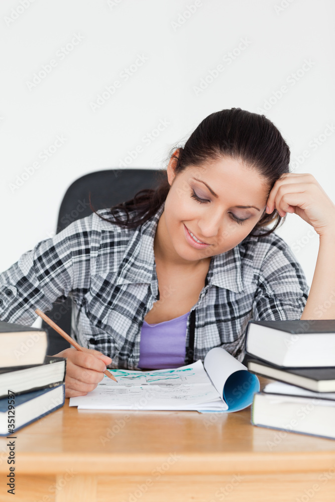 Beautiful young student learning Beautiful young student learning