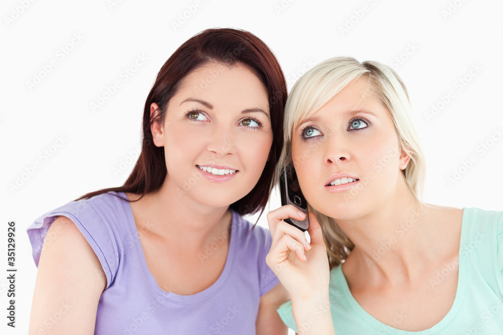 Portrait of charming women on the phone Portrait of charming women on the phone