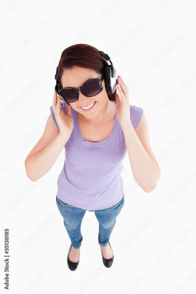 Gorgeous Woman with headphones and sunglasses Gorgeous Woman with headphones and sunglasses