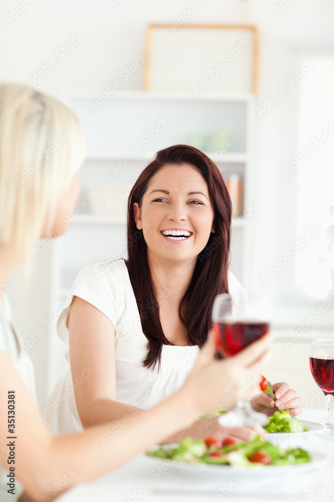 Portrait of laughing Women drinking wine