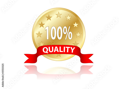 "100% QUALITY" Badge (marketing gold stamp medal prize)