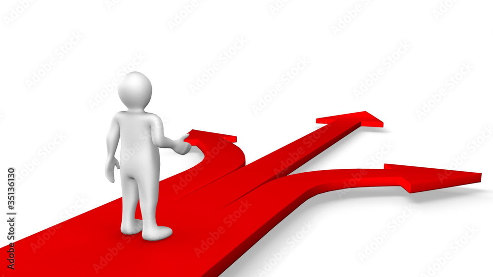 Animated 3D man walking on arrows