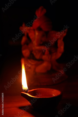 Indian Oil Lamp with Lord Ganesha photo