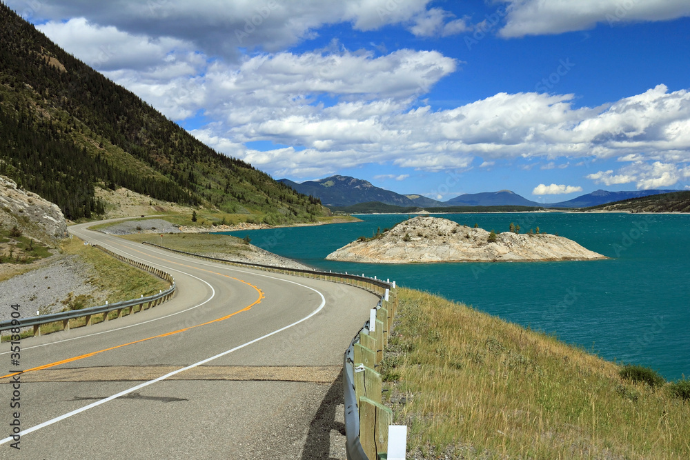 Winding Road and Lake - Kootenay Plains, Alberta, Canada Winding Road and Lake - Kootenay Plains, Alberta, Canada