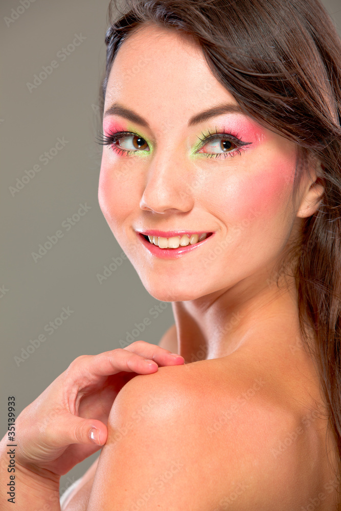 Portrait of brown hair pretty girl looking in corner Portrait of brown hair pretty girl looking in corner