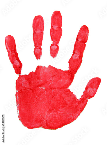 Roter Handabdruck isoliert auf weiß