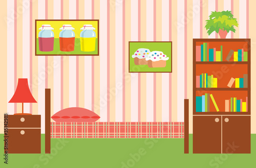 Room of the girl. Interior. vector