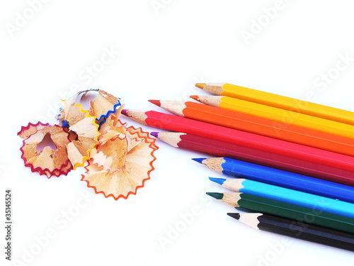 Colour crayons on white background