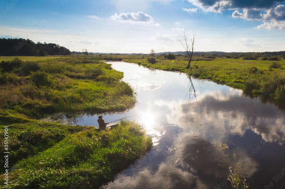 fishing on a river