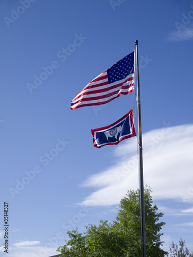 Stars and stripes and state flags in America
