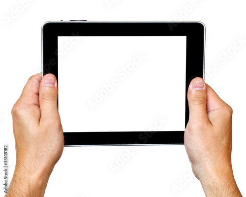 digital tablet in hands isolated on white