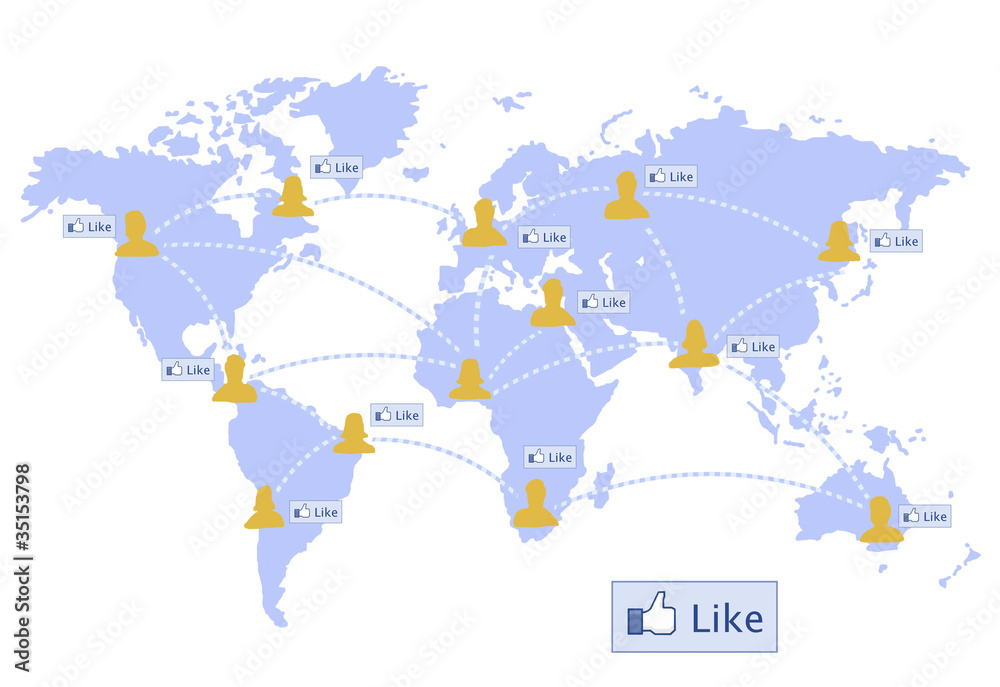 Naklejka premium world map with social network and like button