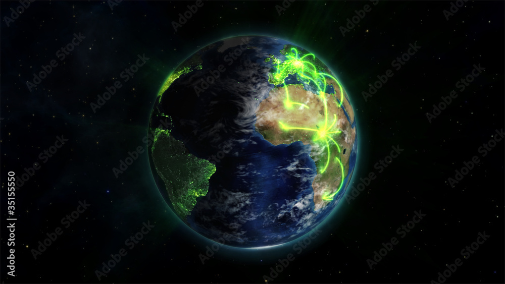 Illustrated earth with glowing connections