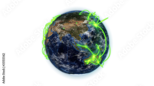 Illustrated green connections on earth