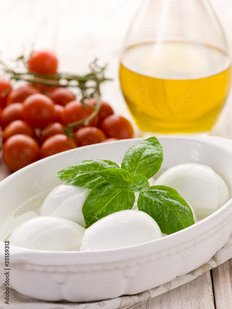 buffalo mozzarella with basil leaf