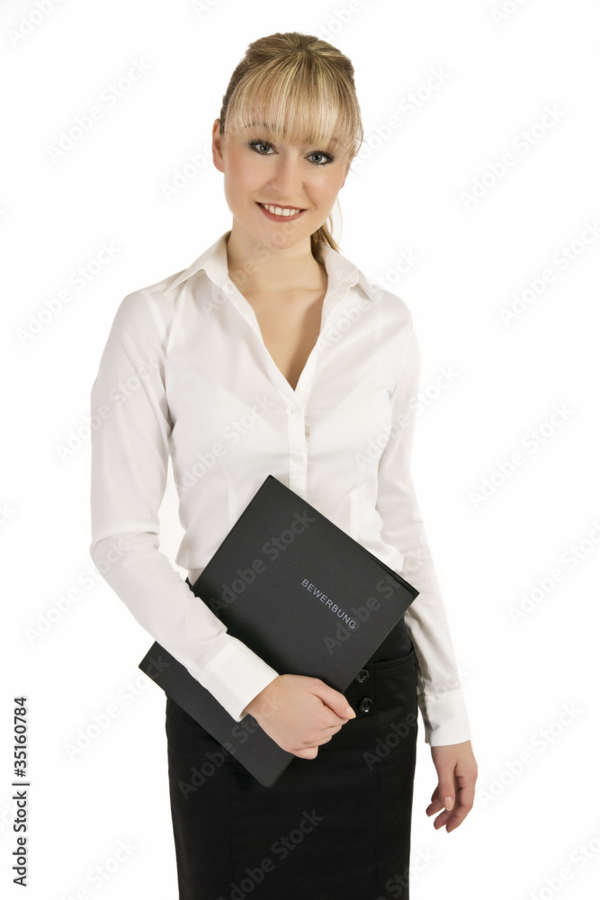 Blonde Auszubildende wartet auf Bewerbungsgespräch. Blonde Auszubildende wartet auf Bewerbungsgespräch.