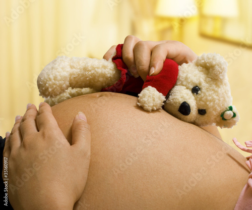 Expectant Mother Holding a Teddy Bear