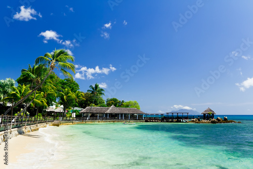 Blue lagoon and a pier in tropical resort, Seychelles