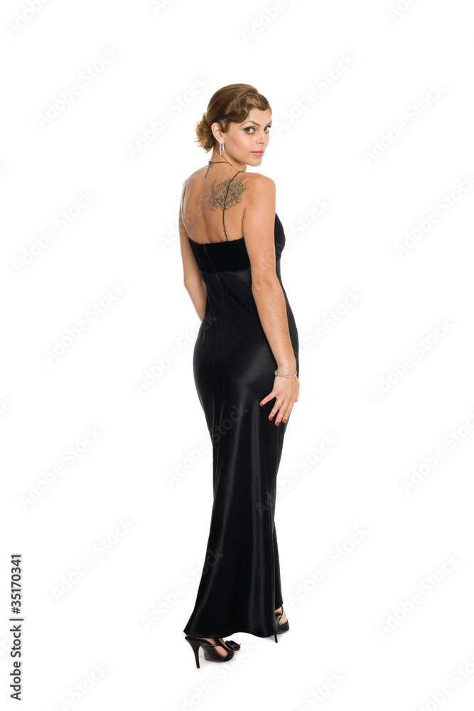Naklejka premium Young woman in evening dress.