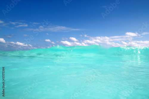 blue turquoise wave caribbean sea water foam © lunamarina